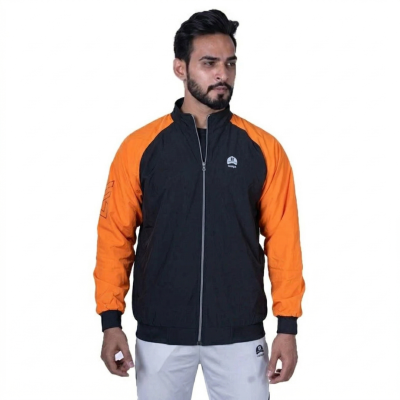 11 Caps Solid All Season Mens Windcheater | Black & Orange