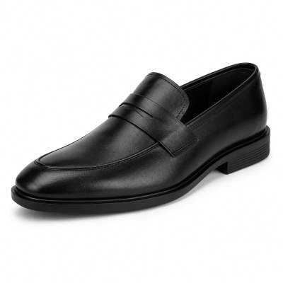 Men's Premium Black Penny Loafers | Leather Slip-On Office, Business & Formal Dress Shoes