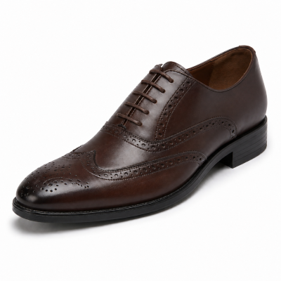 Men's Premium Dark Brown Wingtip Brogue Oxford Formal Shoes | Elegant Lace-Up Dress Shoes for Office, Business & Wedding