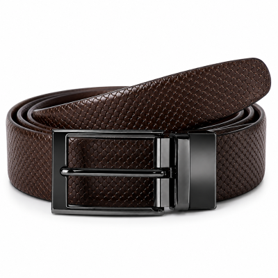 Men's Brown Textured Leather Belt with Black Metal Buckle | Premium Formal Belt