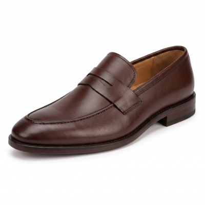 Men's Premium Brown Penny Loafers | Leather Slip-On Office, Business & Formal Dress Shoes